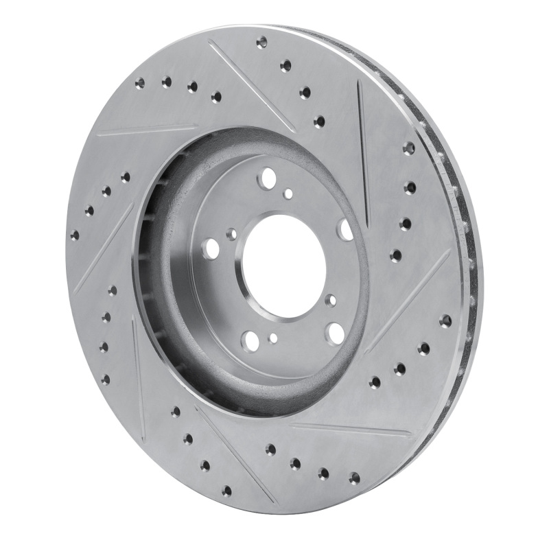 Honda Ridgeline Brake Rotor (1) - Front Left - R1 Concepts - Drilled & Slotted - Silver - `06-`14